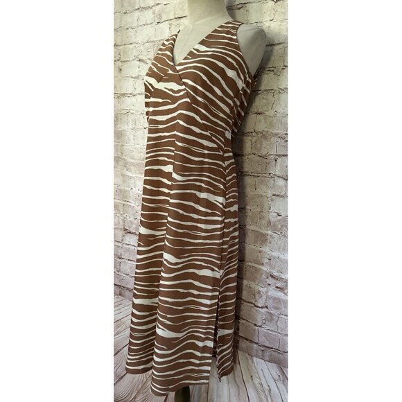 A New Day Womens XS Midi Slip Dress Zebra Print Sleeveless Brown Ivory Satin - Picture 3 of 5